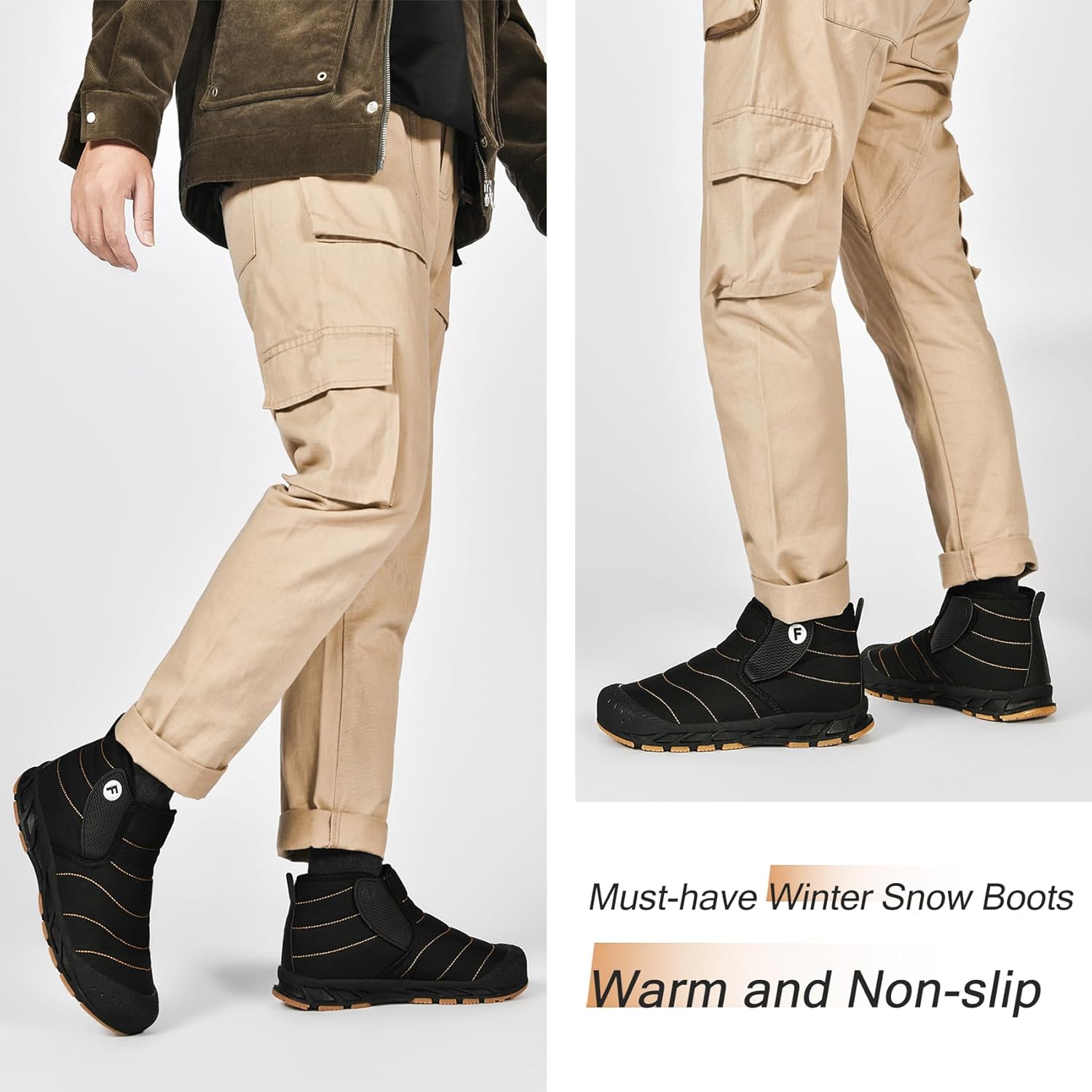Men's Winter Snow Boots Water Resistant Slip On Warm Faux Fur Lined Ankle Boot Non Slip for Outdoor Casual Walking Shoes