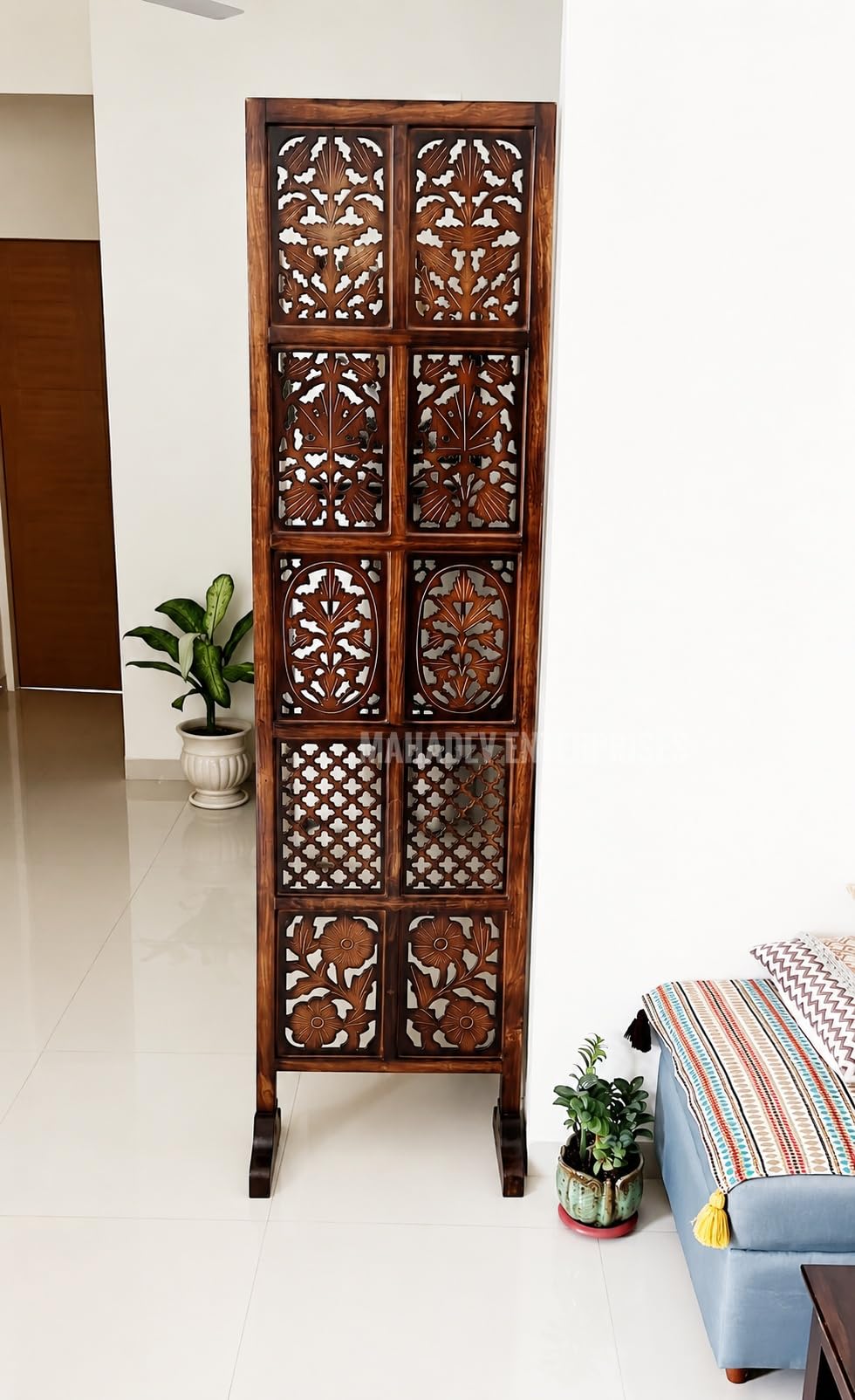 Wooden Room Divider 1 Panel 6 Feet | Solid Wood Partition Screen for Living Room, Bedroom & Pooja Room | Freestanding Privacy Divider | Decorative Home Décor (Brown)-image-9