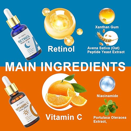 Miniatura 2 de Suero de vitamina C y suero de retinol para la cara, hidratante e iluminador, antienvejecimiento para día y noche, aumenta el resplandor y bloquea