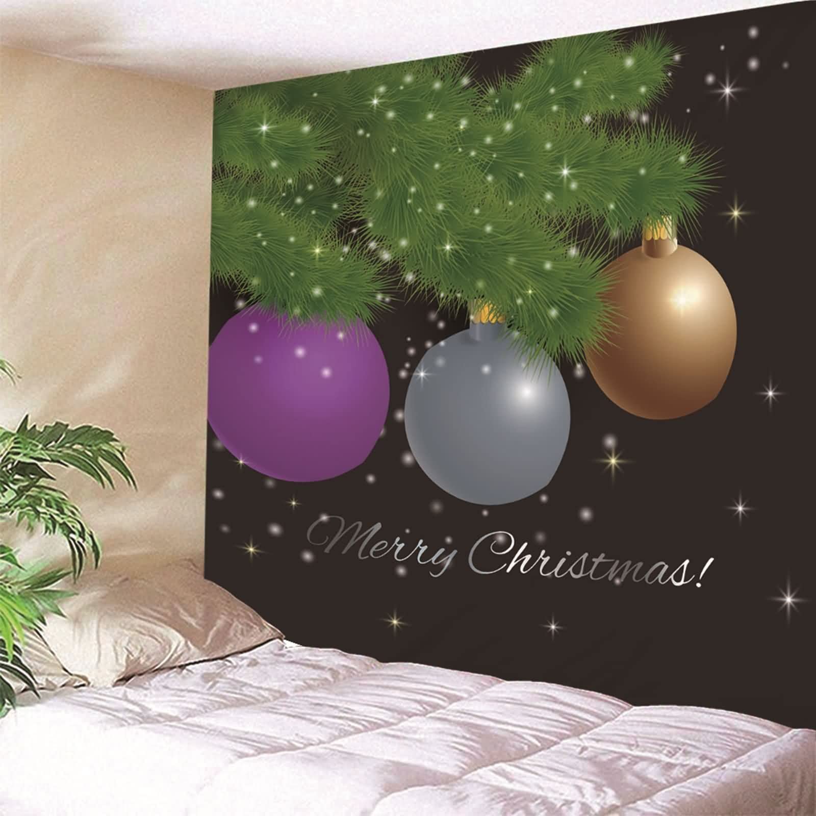 Navidad Tapiz para Playa Tapiz Japones Pared Bola De Pino Luz De Las Estrellas Tapiz Grande Liso Tapiz para Escritorio Púrpura Gris Amarillo Verde Decoración Navideña 260X240Cm