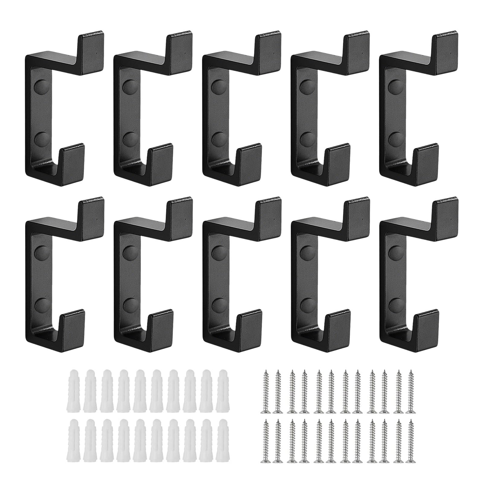 TFLPUO Pack of 10 Acoustic Panels Hooks, 15 mm Width, Black Coat Hooks, Coat Hooks, Wall Hooks, Double Hooks, Made of Aluminium Hooks for Acoustic Panels, Wardrobe, Bathroom, Bedroom
