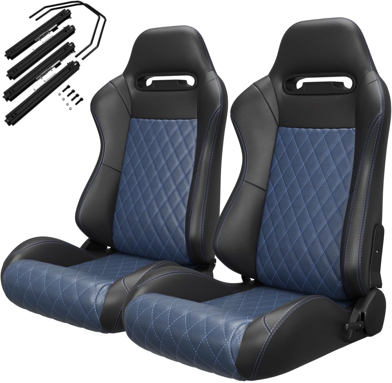 2PC Universal Racing Seats Stitch PVC Leather Reclinable Carbon Look Leather With Adjustor Slider(Not Including Seat Bracket) 1 box of 2 pieces