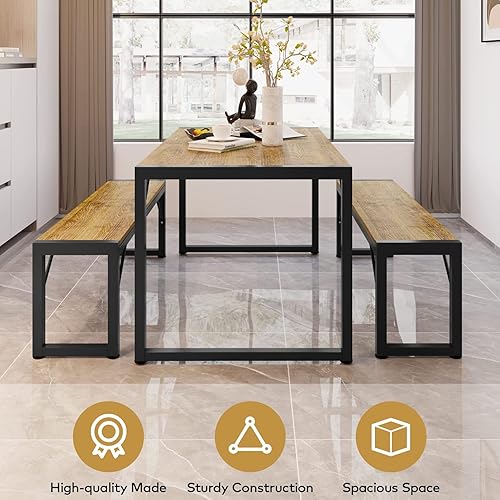 Miniatura 4 de Gizoon 45.5" Dining Table Set for 4 with 2 Benches, Kitchen Table Set with Metal Frame & MDF Board, Space-Saving Dinette for Kitchen, Dining Room