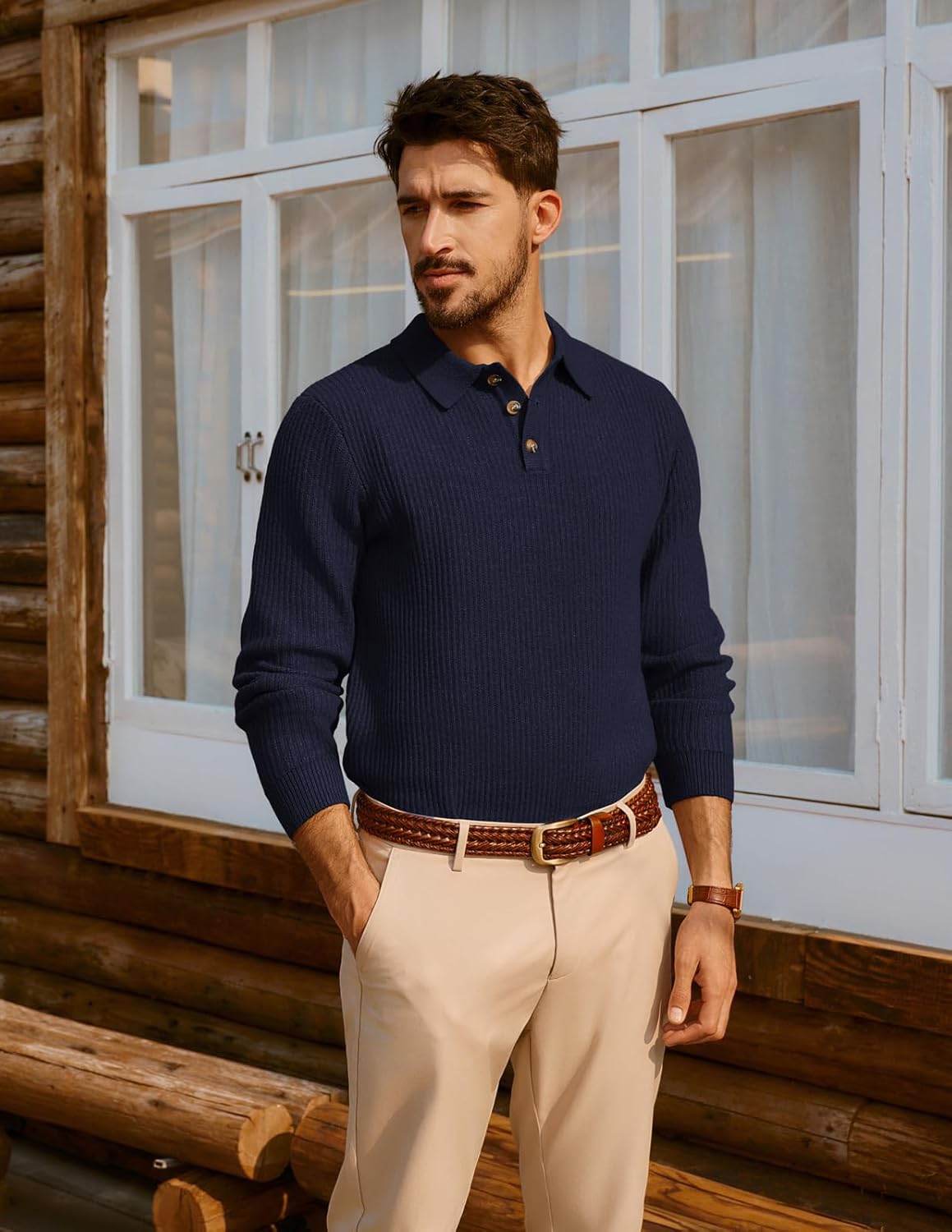 PJ PAUL JONES Mens Sweater Cable Knit Polo Collar Sweaters for Fall Winter - Image 5