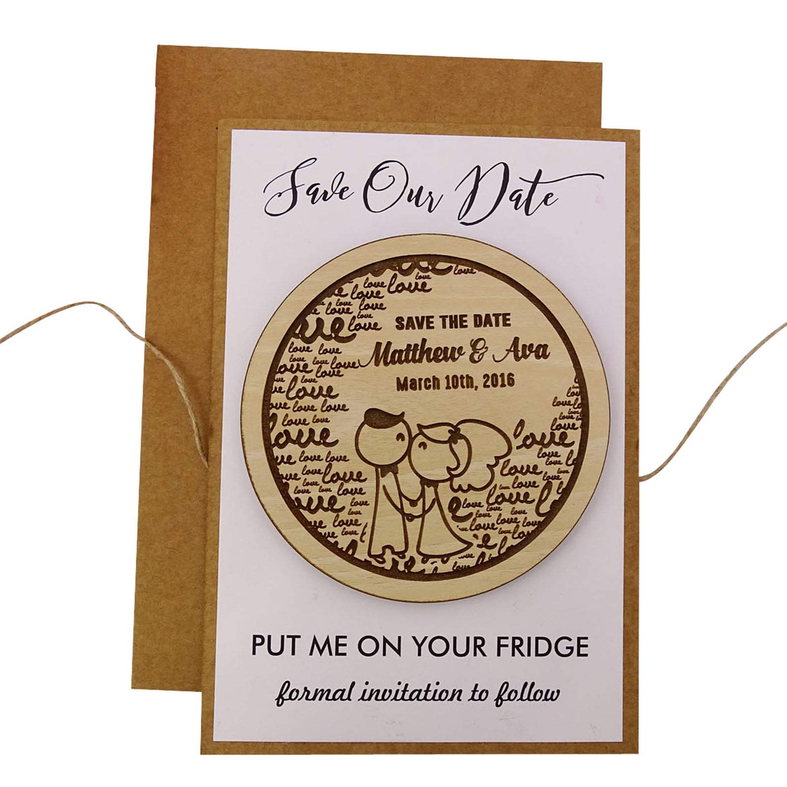 Magnet de mariage personnalisé bois rustique gravé lot de 25