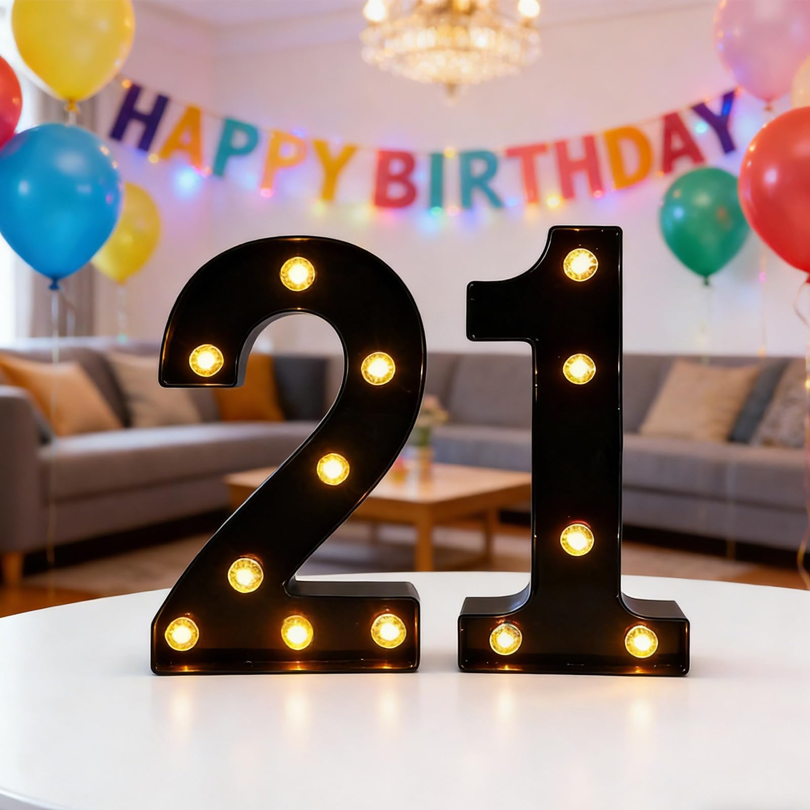 LED Light Up Numbers, 8.5inch Marquee Numbers Lights for 21st Birthday Decorations, Black Light Up Number Sign for 21st Birthday Wedding Anniversary Table Wall Party Decor โ image 1