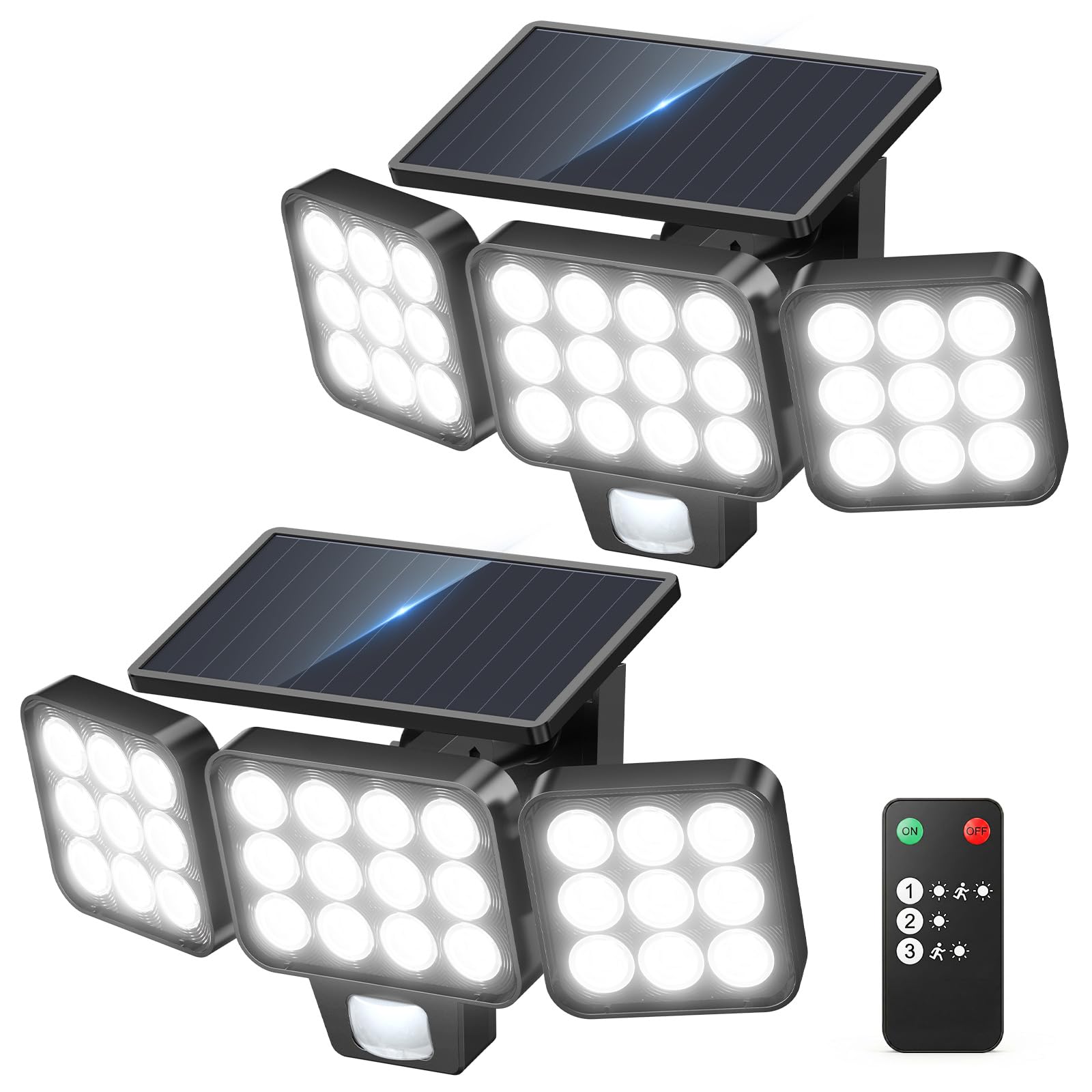 TuyLuxe Solar Flood Lights, 3500LM Motion Sensor Outdoor Lights with Remote | 180° Solar Motion Lights Outdoor,Convex Lens,Glass Panel,IP65 Waterproof Security Lights for Yard Patio Garage, 2 Pack Bla