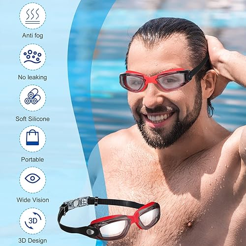 Miniatura 5 de Flutesan Paquete de 6 gafas de natación para adultos y niños, anti niebla, con tapones para los oídos, clip para la nariz, sin fugas, protección