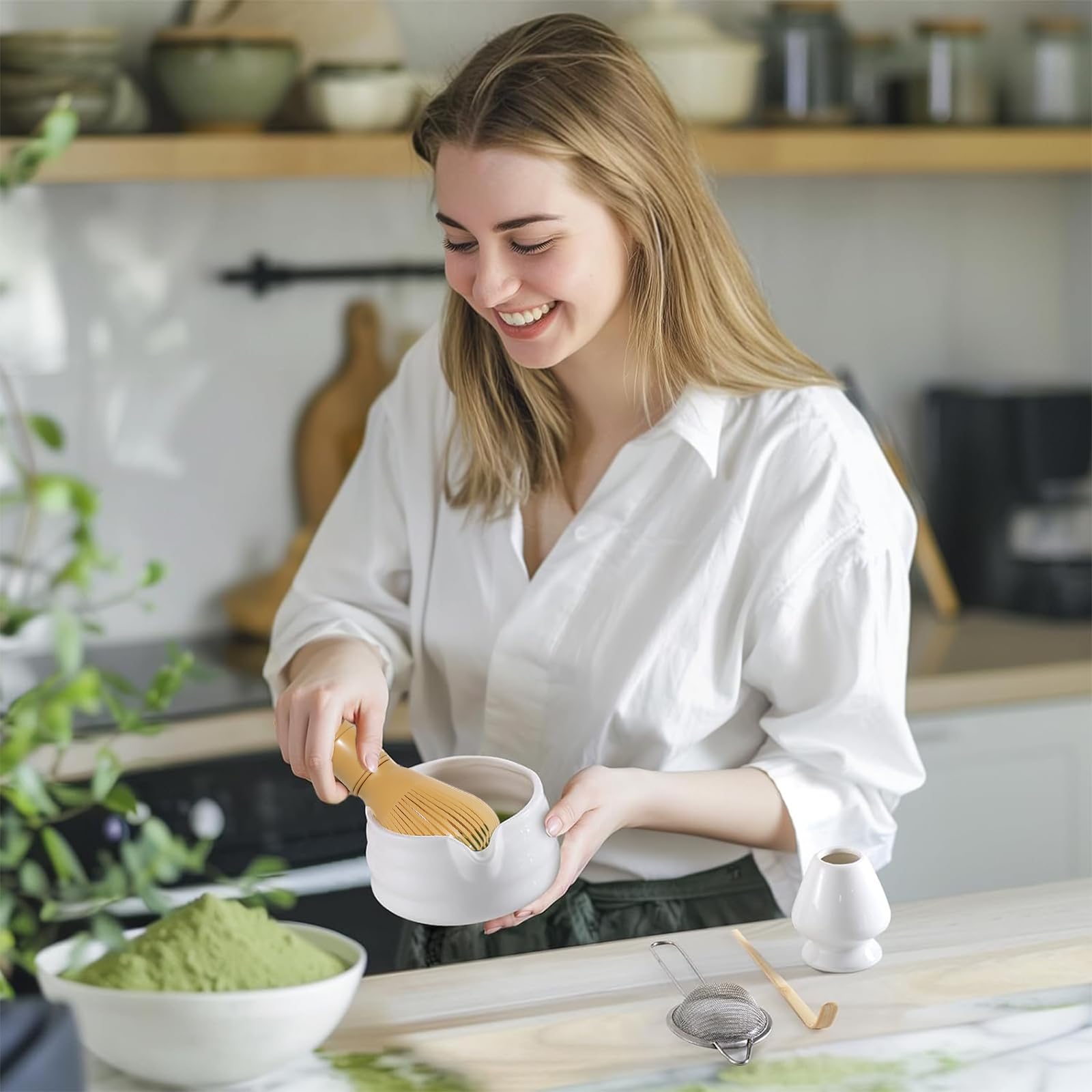 Fouet à Matcha En Bambou Et PP – Résistant Haute Température, Réutilisable – Pour Lait, Matcha, Préparation Mousseuse