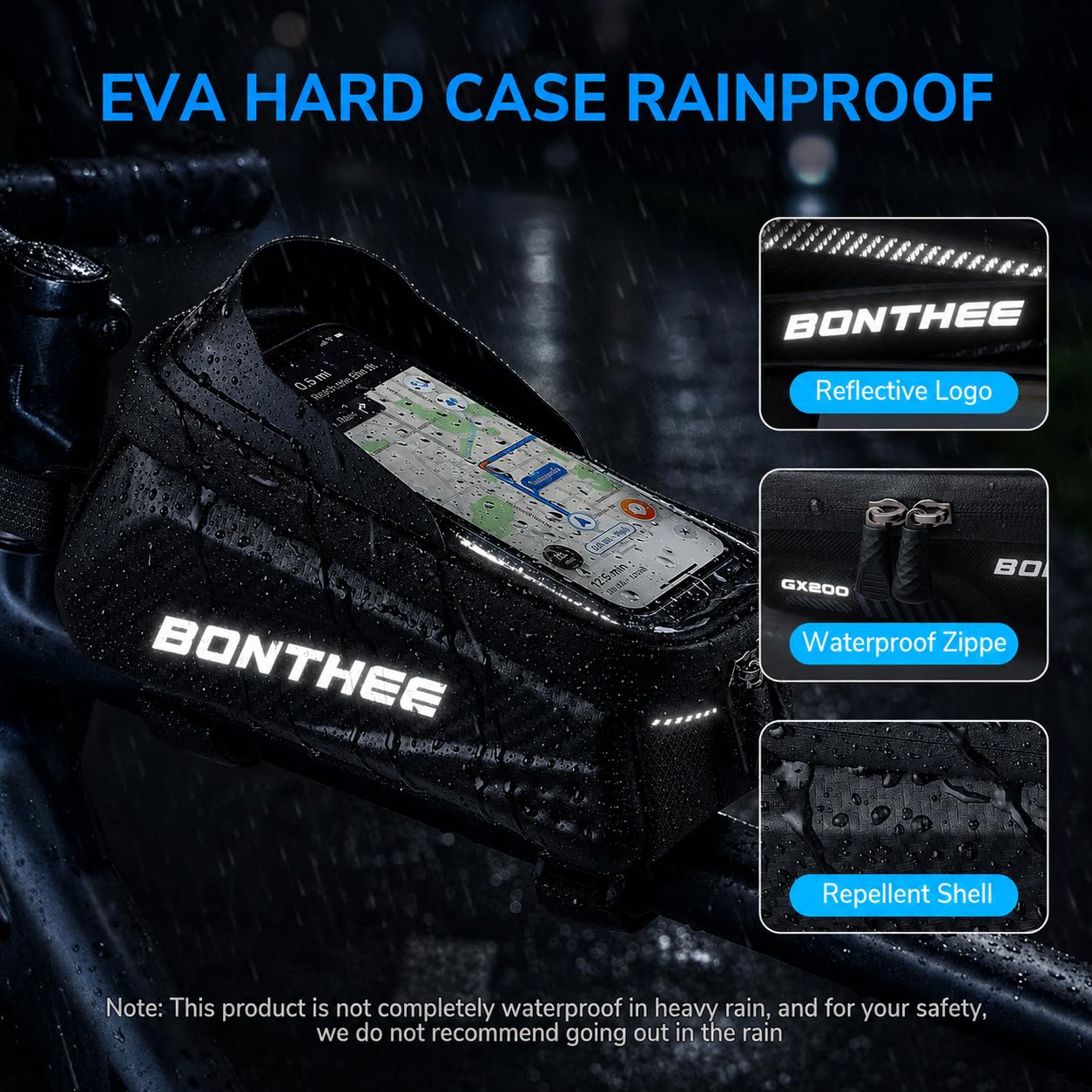BONTHEE Sacoche Velo Cadre Étanche Sacoche Guidon Vélo pour Smartphone 7'' | Support Telephone Velo Sacoche VTT Route avec Écran Tactile en TPU 3D & Pare-Soleil Anti-reflet du Soleil & Coque Dure en EVA