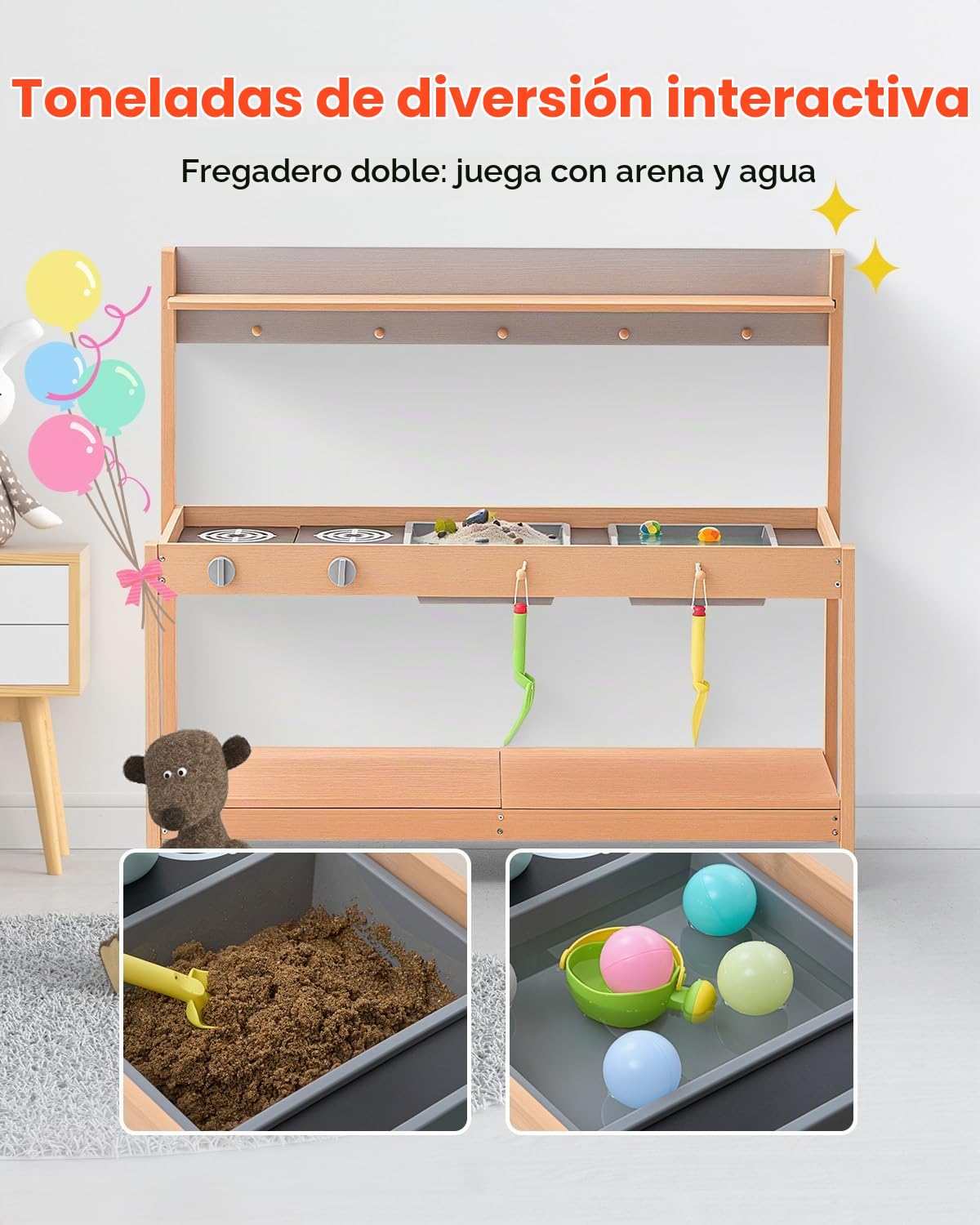VEVOR Cocina de Barro para Niños 36 x 88,5 x 100 cm Juego de Cocina de Madera Cocina de Juguete para Niños Cocinita Infantil de Madera para Exteriores Cocina de Juego de Simulación con Accesorios