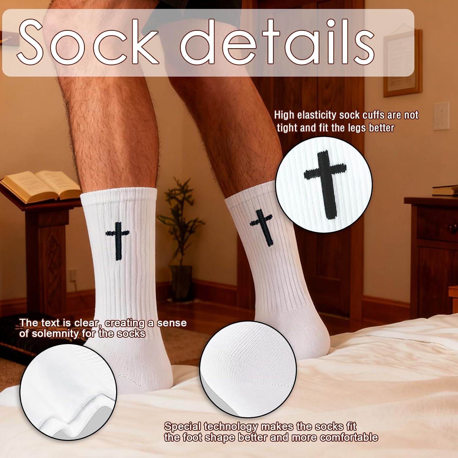 Christian cross socks 8 pair prayer stockings suitable for Men and Women Easter Gift