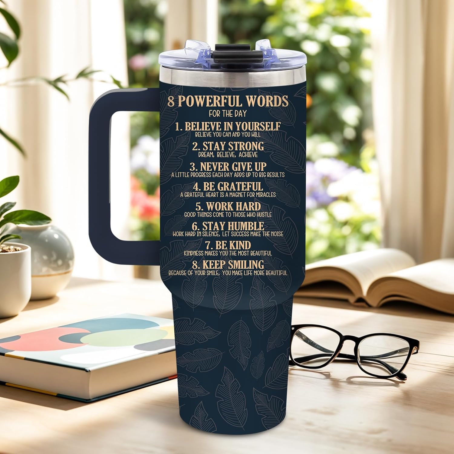 DUUV 40 Oz Tumbler with Motivational Quotes - Stainless Steel Insulated Travel Mug for Daily Empowerment, Christmas Inspirational Gifts with Powerful Words (Believe, Never Give Up, Stay Strong), 1PCS - Image 2