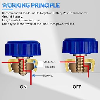 2pcs 12V 80A Motorcycle Top Post Battery Disconnect Switch Cut Off Kill Terminal Anti-Leakage Disconnect Auto Parts for Car Boat Rv Truck ATV UTV SUV