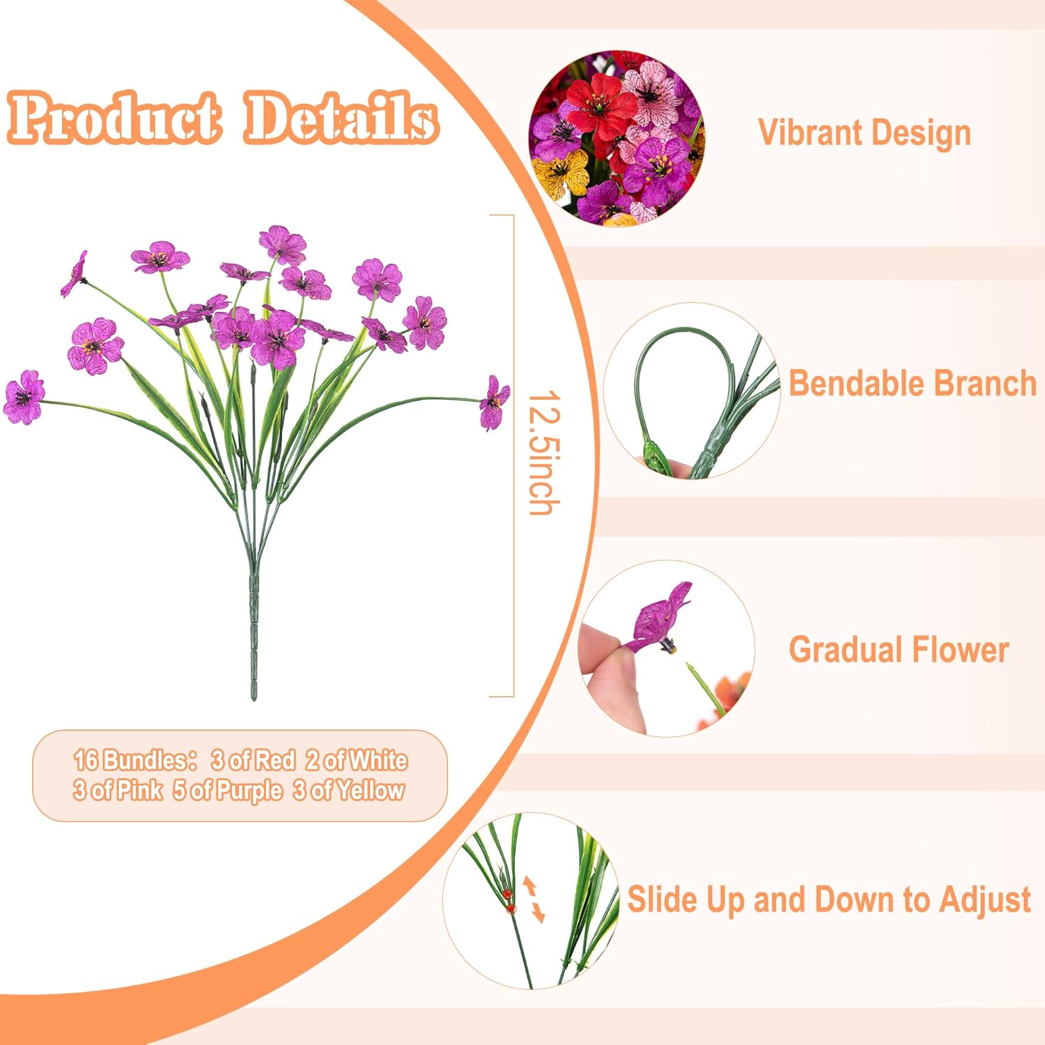 16 Pcs Artificial Fake Flowers for Outdoor Spring Decoration, Faux Silk Flowers No Fade Uv Resistant Daisy Flower Plants for Outdoor Planters Garden Yard Porch Patio Balcony Pathway Decor (Mix) - Image 2