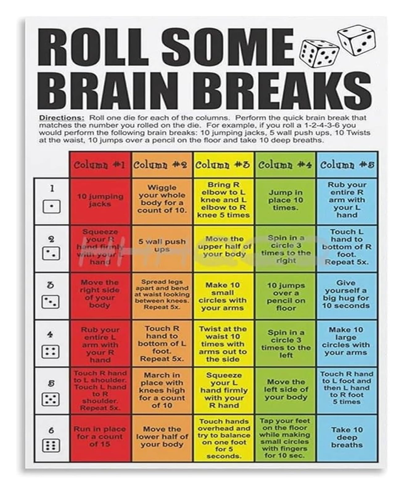AUOQKQUT Sensory Break Activities Metal Sign For Classroom Management Movement Learning Tool Brain Breaks Poster Teachers Aid 8 X 12 inch