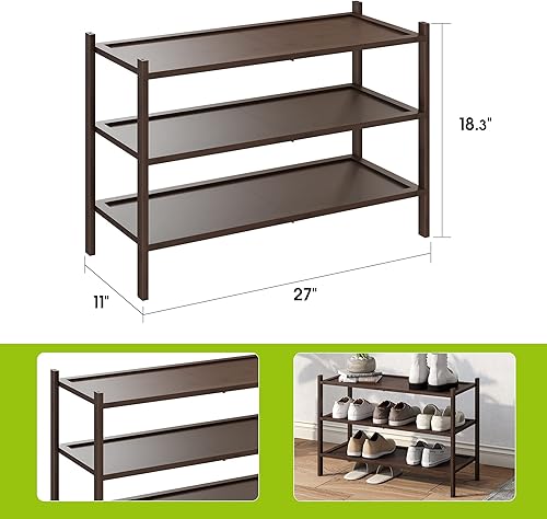 Miniatura 2 de BMOSU Zapatero de bambú de 3 niveles apilable de alta calidad, organizador de almacenamiento para pasillo, armario, sala de estar, organizador de