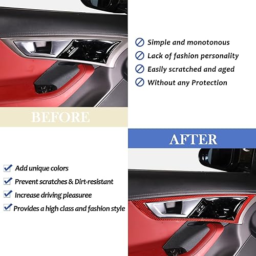 Miniatura 2 de Cubierta de marco de fibra de carbono real para manija interior de puerta, compatible con Jaguar F-Type 2013-2022, calcomanía para manija interior