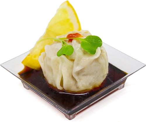 Miniatura 5 de CMJJ - Paquete de 48 bandejas pequeñas cuadradas de plástico transparente para aperitivos mini bandejas de servir para fiestas platos de postre