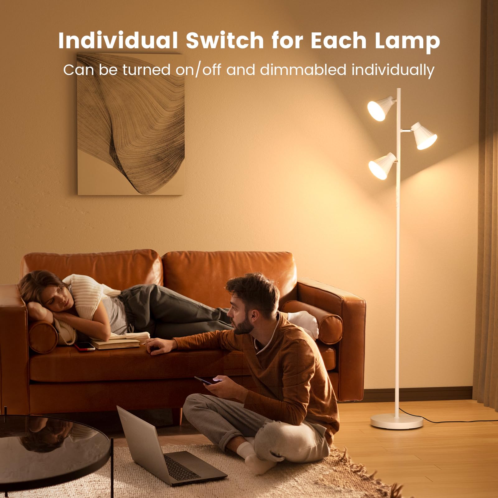 Lampada Da Terra SIBRILLE LED - 36W, 2500LM, Telecomando, Dimmerabile, 3 Luci Indipendenti - Foto 5