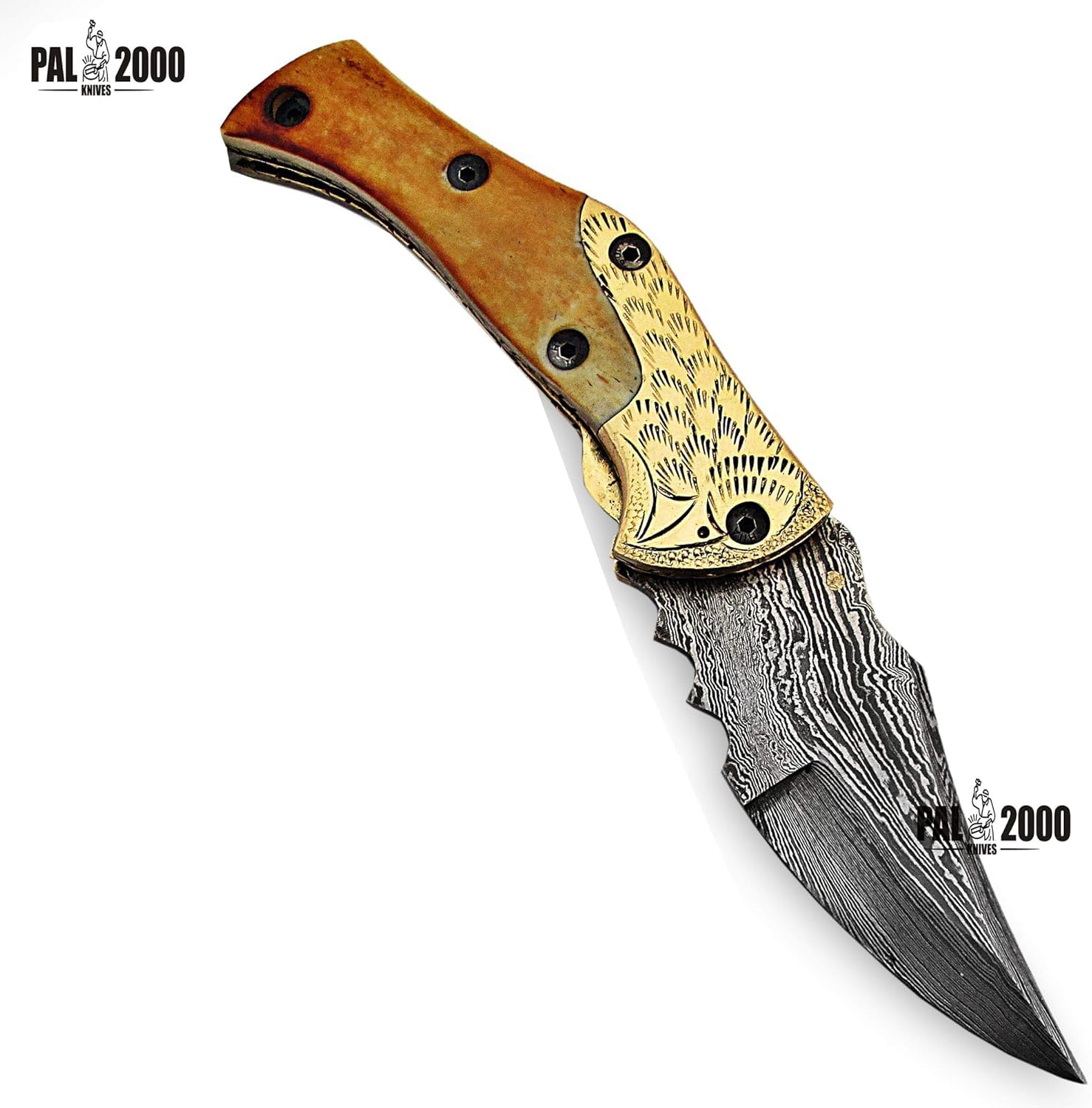 PAL 2000 KNIVES Coltello tascabile pieghevole in acciaio Damasco fatto a mano personalizzato con fodero 9863
