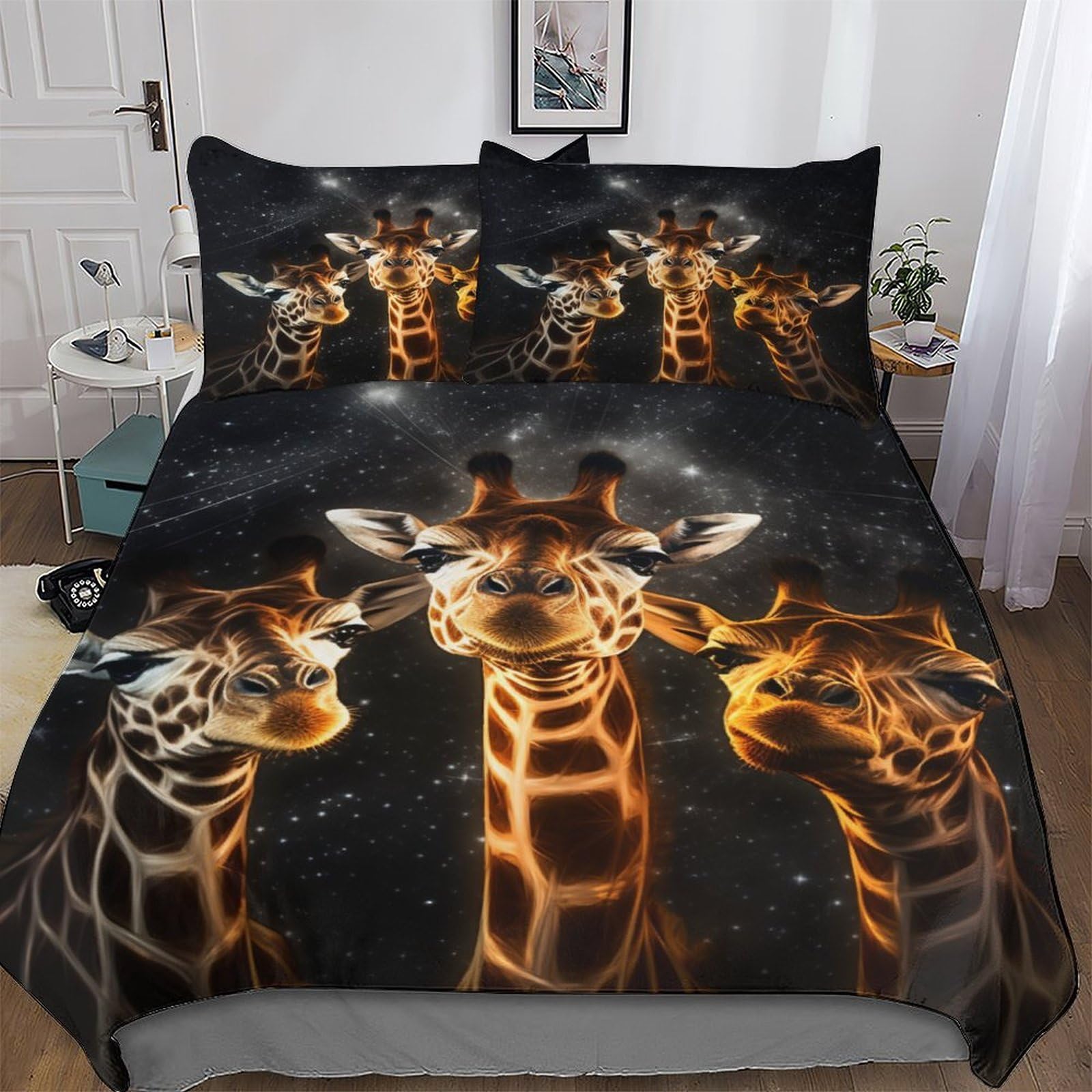 AASWDFR Giraffe Printed Duvet Cover Set for Boys Girls Kids Teens Bedding Soft Microfiber Bedspread Quilt Covers with Pillowcase Single(135x200cm)