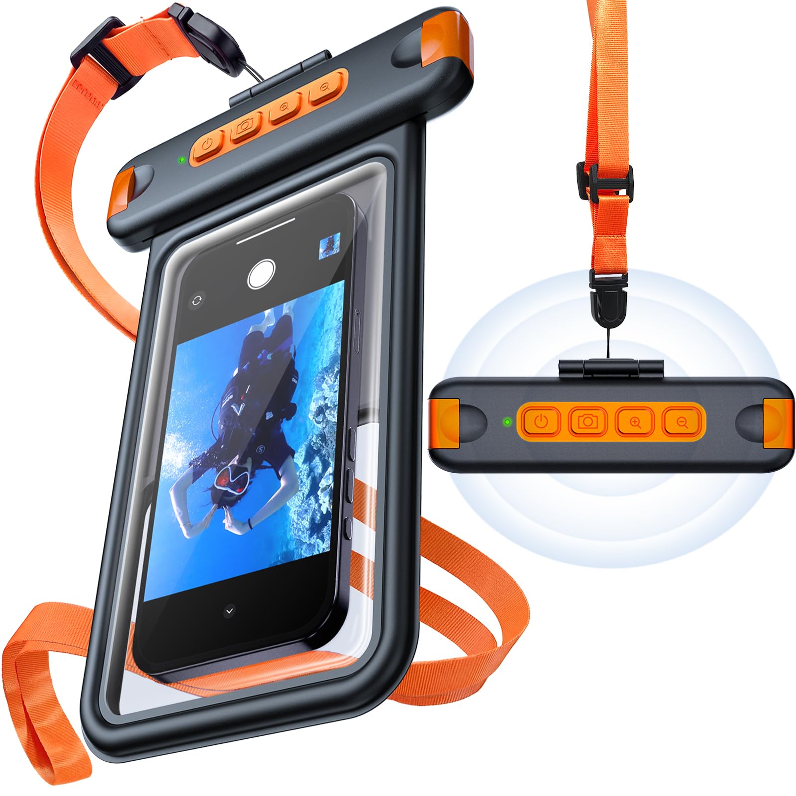 Custodia universale impermeabile IP68 con maniglia per otturatore, fotografia subacquea senza lag, per snorkeling e immersioni, adatta a telefoni da 8,5 pollici (iPhone 17 Pro Max, Galaxy S26