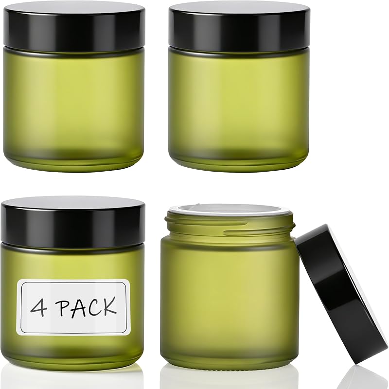 Frascos de vidro fosco verde com tampas DOKIBI, 120 mL, pacote com 4