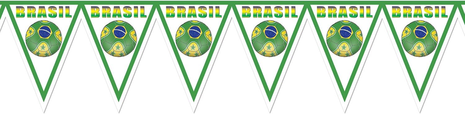 Sports Theme Party Decorations, Pennant Banner - Brasil 11 Inch x 88 Inch, Pack 6