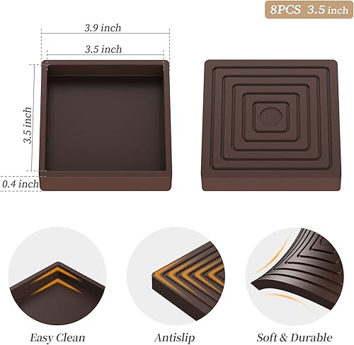 Miniatura 4 de Posavasos con ruedas para muebles, de goma de 3.5 pulgadas, cuadradas, antideslizantes, protectores de suelos de madera dura, para patas de muebles,