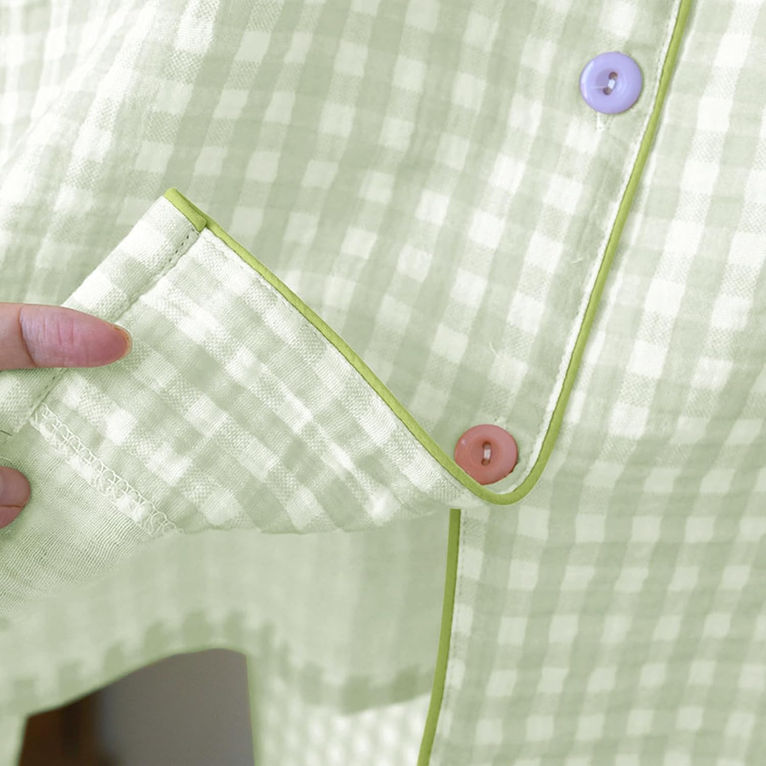 Womens Gingham Pajama Set Cotton Cute Pj Set Color Block Shirts 2 Piece Bridal Sleepwear Plaid Lounge Set - Image 5