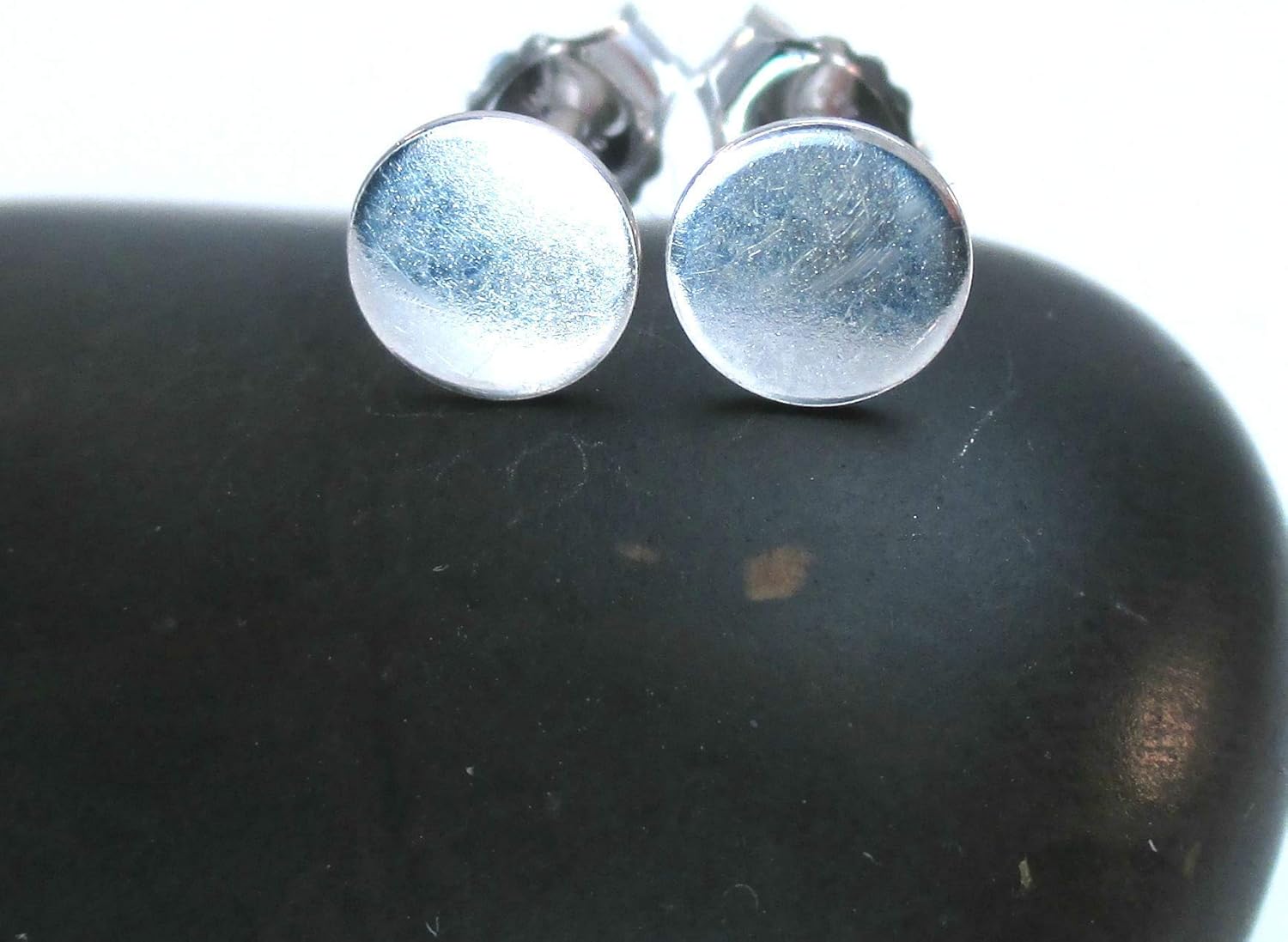 Medium Silver Circle Earrings Dot Studs 6mm