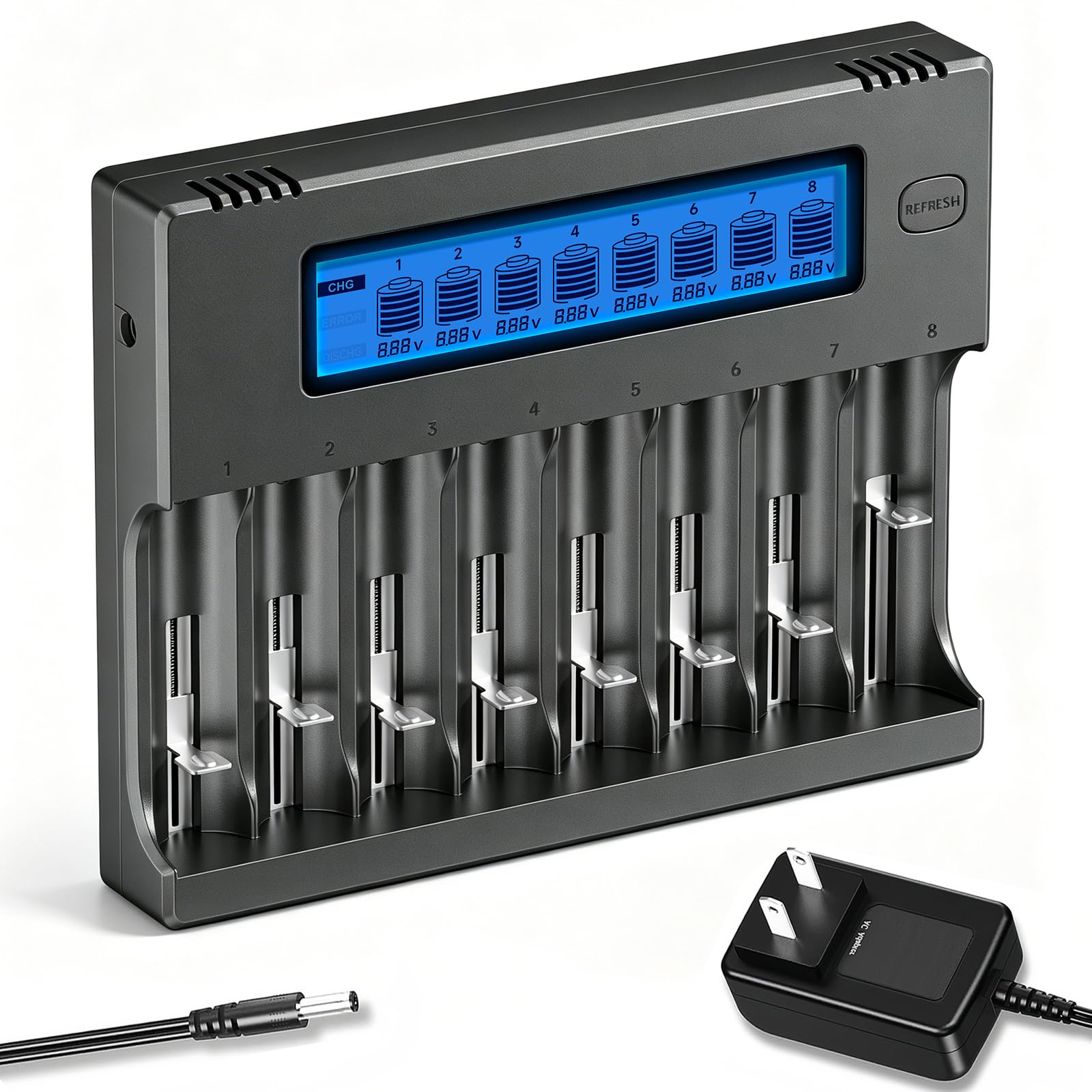 8 Bay Charger with AAA NiMH Batteries and DC 12V 5A Adapter-image-14