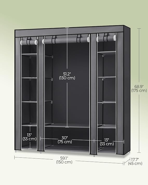SONGMICS Fabric Wardrobe, 12 Compartments, Metal Frame, 150 x 45 x 175 cm