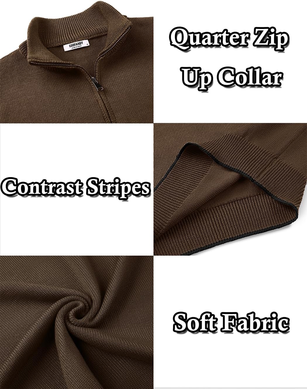 COOFANDY Men's Quarter Zip Up Pullover Slim Fit Lightweight Mock Neck Long Sleeve Sweaters - Image 5