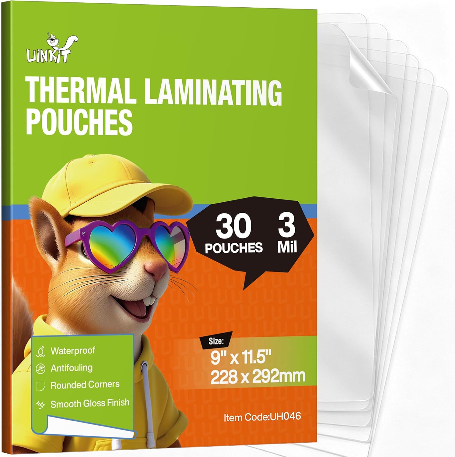 Uinkit 3mil Thermal Laminating Pouches 8.5 x 11", 30Pack Thermal Laminating Sheets for Documents, Photos, Crafts - Bubble Free, Crystal Clear Finish for Use with Laminator Machine