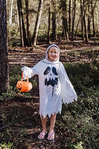 Miniatura 7 de ReliBeauty Disfraz de fantasma para niños con bolsa de calabaza, disfraz de Halloween, color blanco