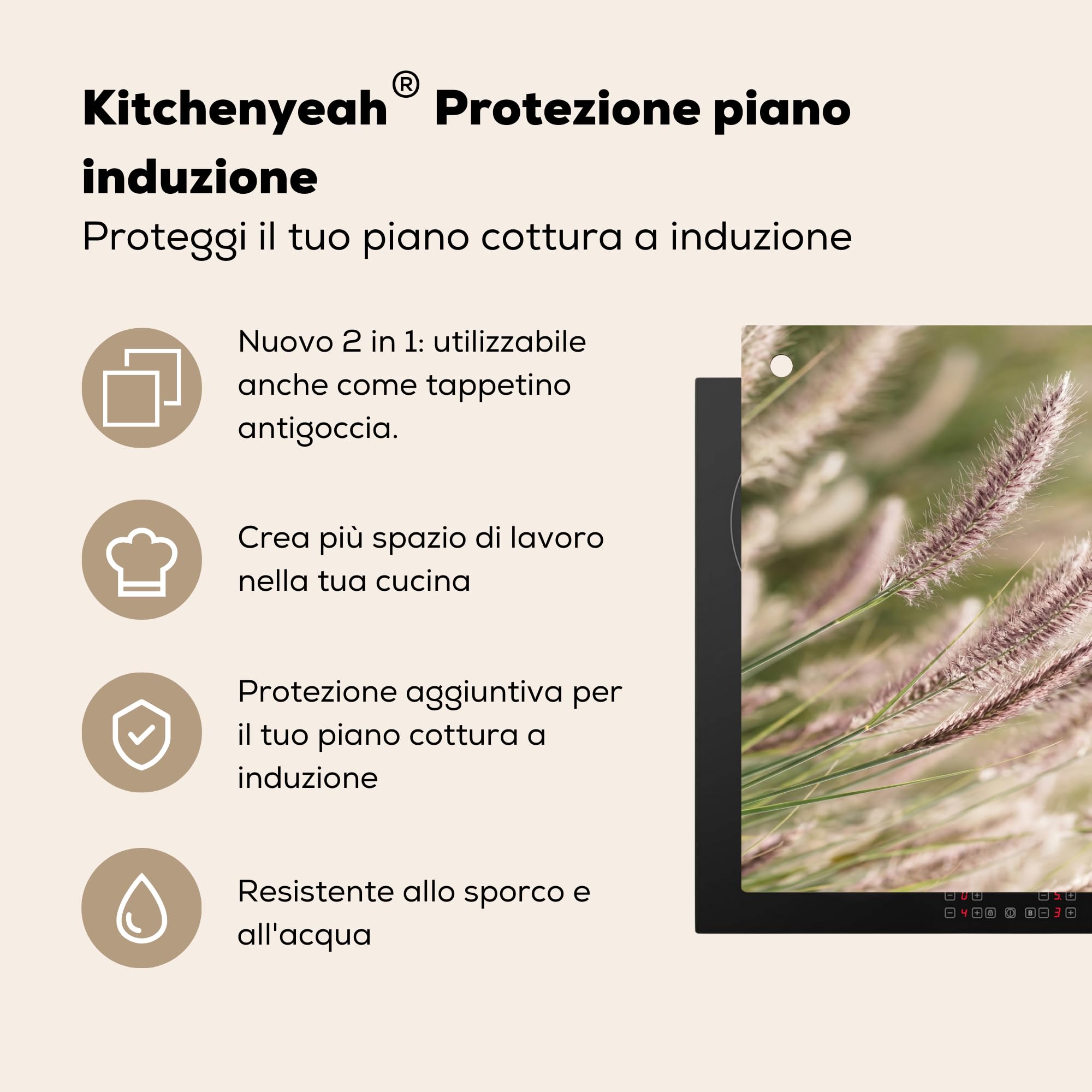 "KitchenYeah© Coperchio Piano Cottura 78x78 cm Cucina Copri Fornelli Tappetino Induzione Antiscivolo Piastra Protezione Erba - Primo piano - Verde"