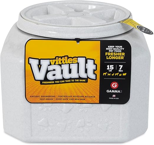 Gamma2 Vittles Vault Dog Food Storage Container with Airtight Lid, holds up to 10-15 Pounds of Dry Pet Food, Cat Kibble and Bird Feed, BPA Free, Made in USA