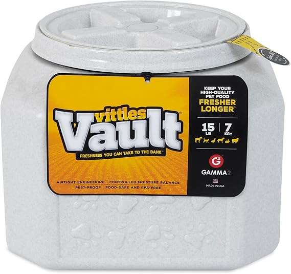 Gamma2 Vittles Vault Dog Food Storage Container with Airtight Lid, holds up to 10-15 Pounds of Dry Pet Food, Cat Kibble and Bird Feed, BPA Free, Made in USA, Without Scoop