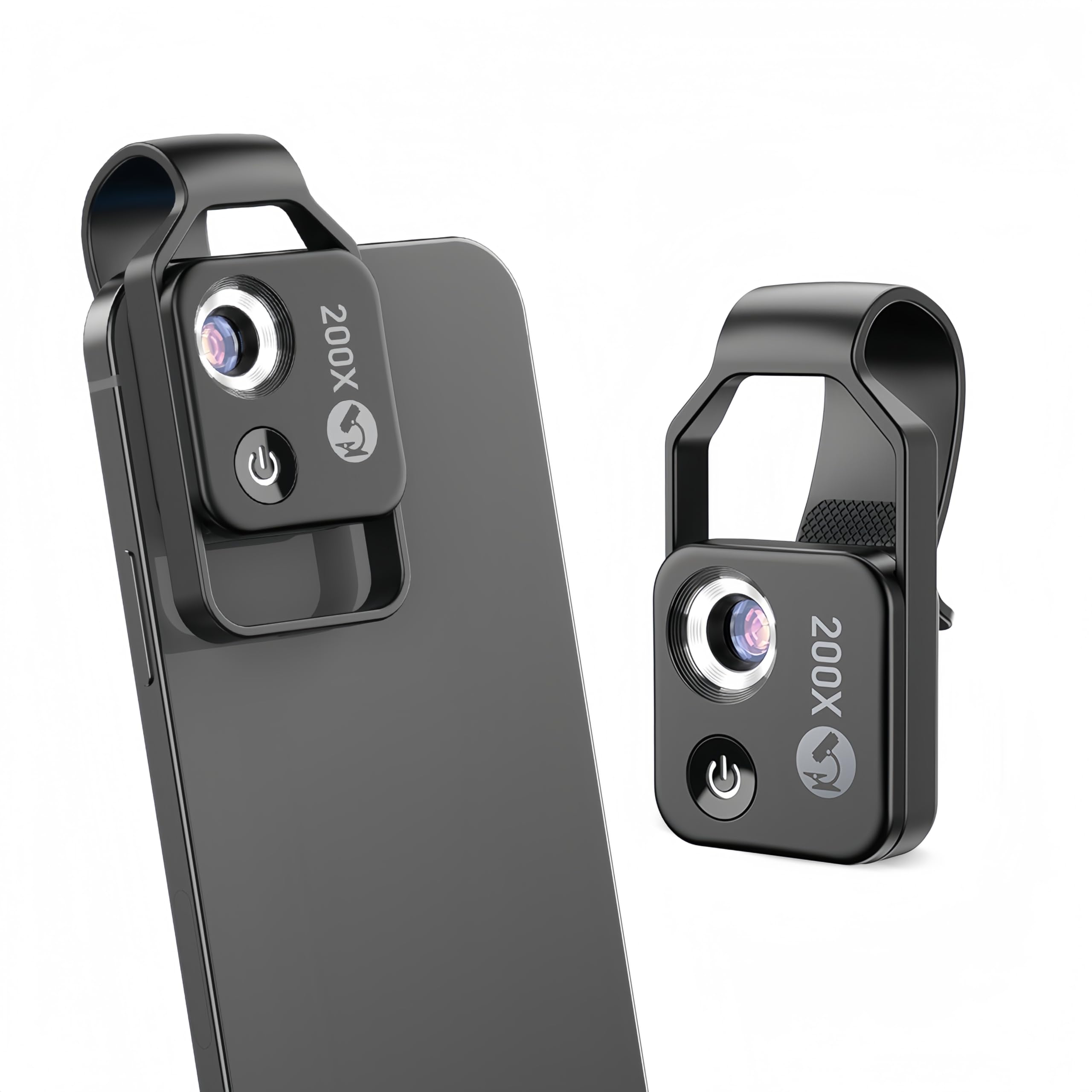 Mini Microscopio de Bolsillo para Teléfono 200X, Microscopio Portátil con Luz LED, Microscopio para Teléfono con Clip con CPL Universal, Microworld para Niños y Adultos (Negro)