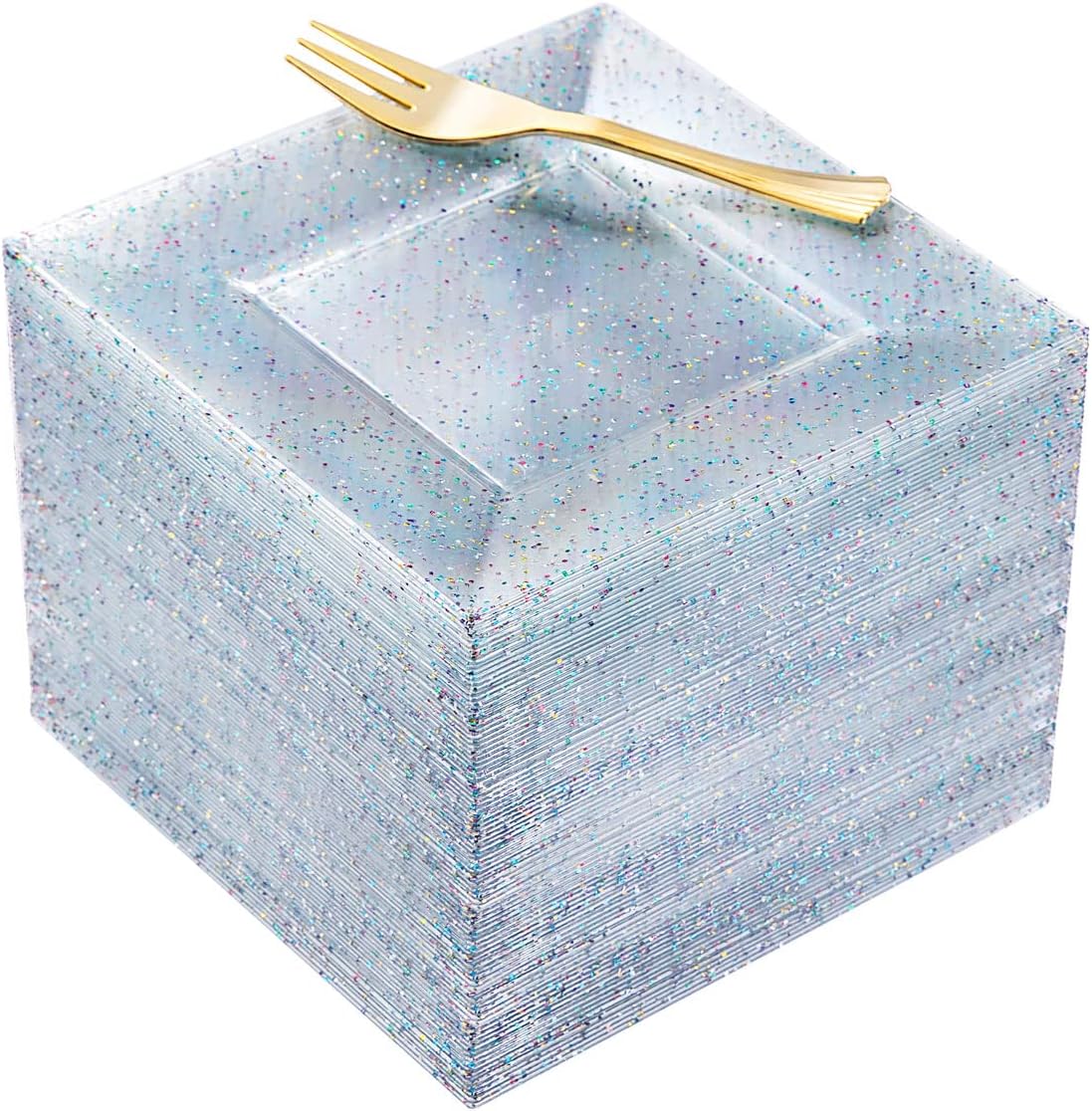supernal Plastic Square Plates, Glitter Design, 100pcs, 6