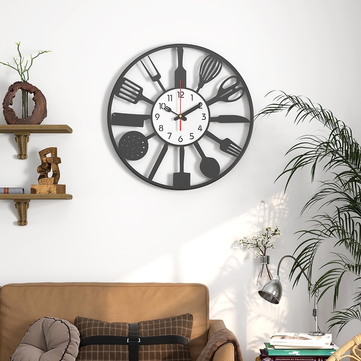 Modern Kitchen Creative Wall Clock,15.7 Inch,with Fork and Spoon Decorative Clocks, Silent, Non Ticking, Battery Operated, Wall Clock Decorative for Bedrooms, Farmhouses, Dining Rooms