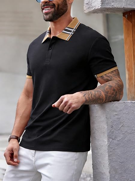 Confezione da 2 polo da uomo casual a maniche corte da golf per uomo alla moda con bottoni - 4