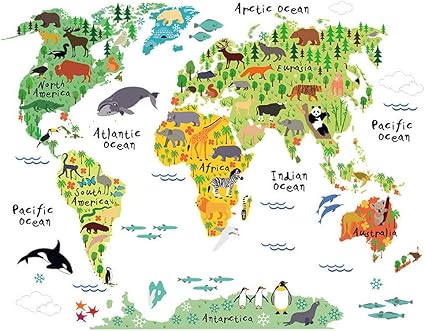 Winhappyhome Animal Carte Du Monde Enfants Stickers Muraux Pour Enfants Chambre Salon Pepiniere Fond Autocollant Decor Amovible Stickers Amazon Fr Bebe Et Puericulture