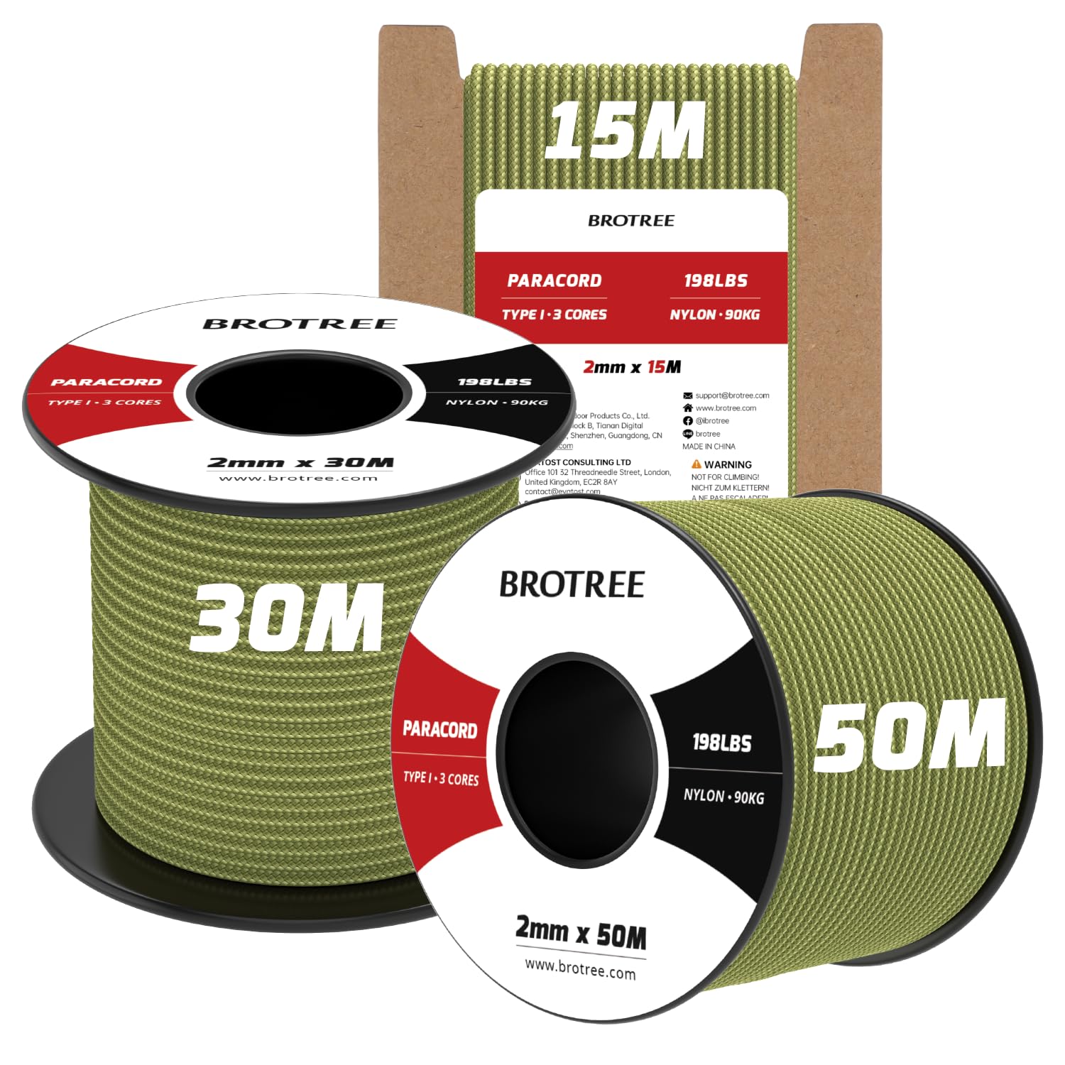 Brotree 2mm Paracord 3 Strands 30M 100% Nylon Rope Parachute Cord for Outdoor, Craft, DIY - 90kg Breaking Load (Holy Guacamole) — image 1