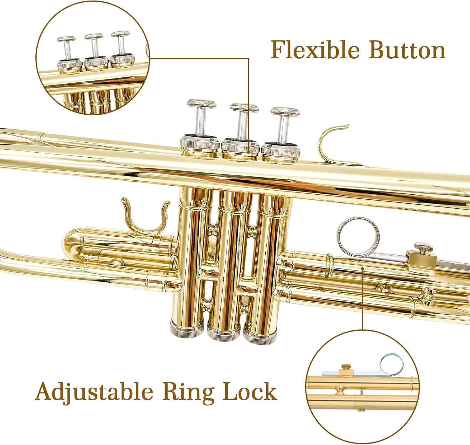 Lespielend Trumpet Bb Brass Standard Gold Trumpet Instrument for Beginner,Students with Stand,Hard Case, Cleaning Kit, 7C Mouthpiece and Gloves : Musical Instruments