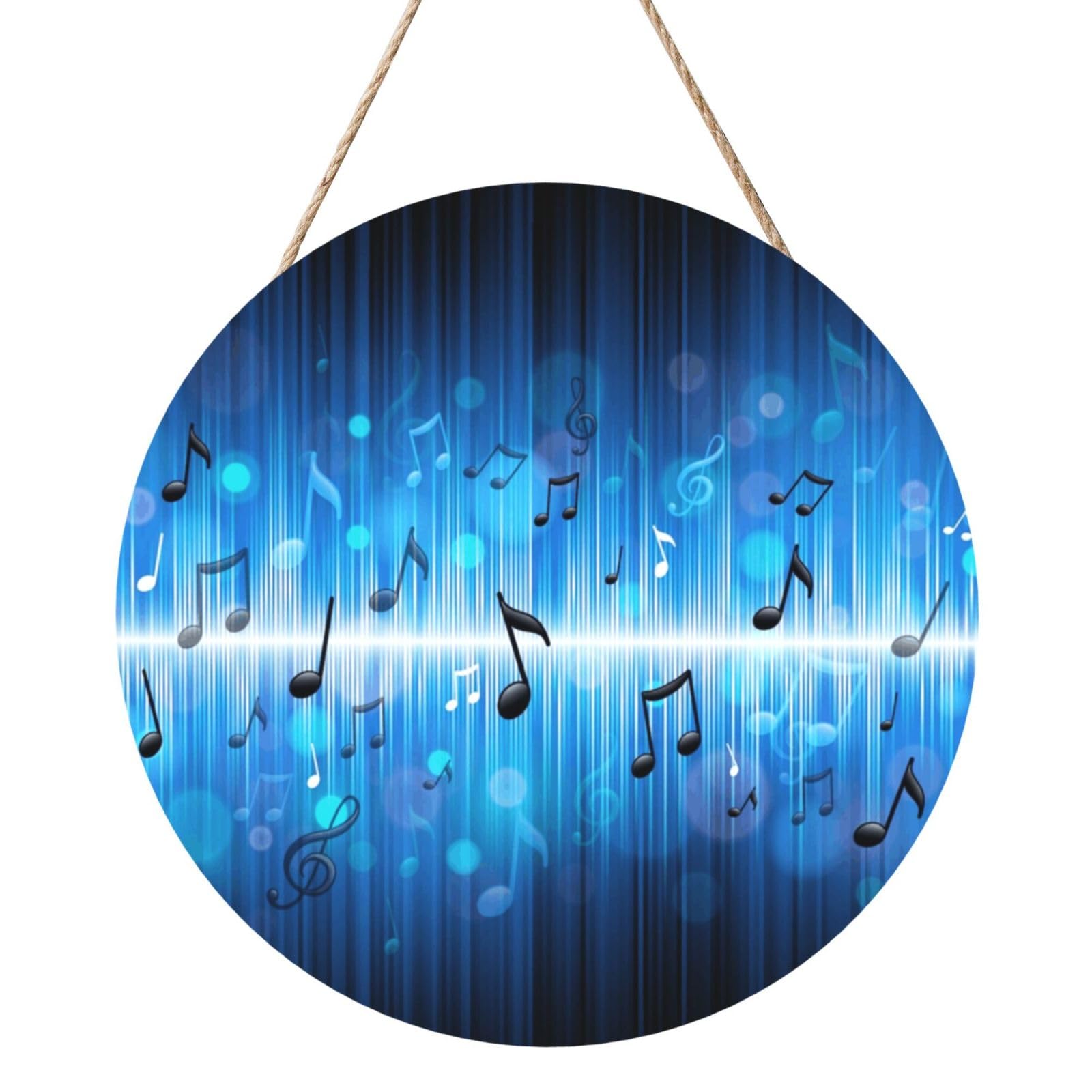 InOmak Music Notes With Clef, Round Wood Panel Painting 12 in, Wall Hanging Painting For Home