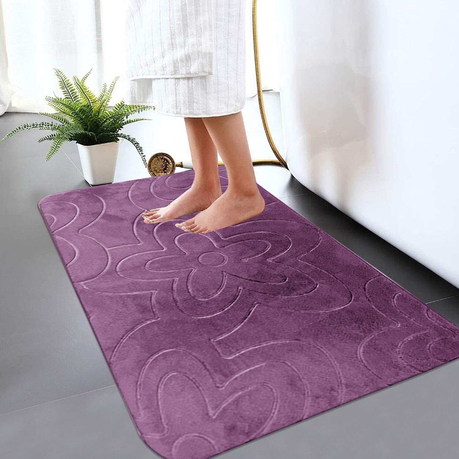 B&B Memory Foam Bath Mat - Bath Mats Sets 2 Piece Washable Quick Drying Anti Slip Shower Mat - Modern Anti Mould Waterproof Bathroom Mat 50 x 80 cm+50 x 40 m, Purple โ image 1