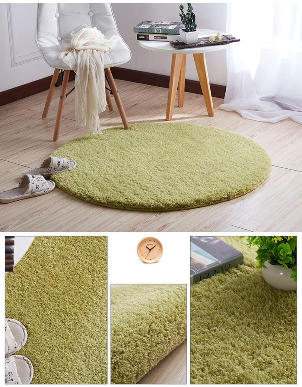 Kudłate Super Okrągłe Dywany 4 cm Grubość włosia Puszysty Pluszowy Duży Dywan do Salonu, Sypialni Wystrój (160 cm Średnica, Trawiasta Zieleń)